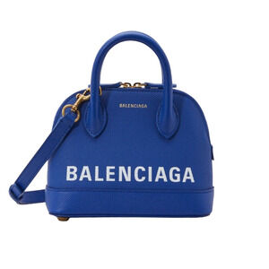 Balenciaga Ville XXS Blue White Logo Grained Top Handle Shoulder Crossbody Bag